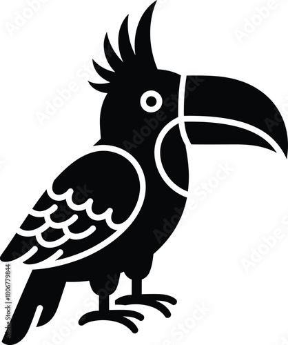 Isolated black cockatoo vector illustration tropical bird silhouette art eps