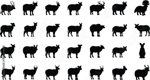 Collection of Antelope and Gazelle Silhouettes in Various Poses animal wildlife