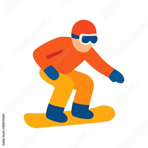 Snowboarder riding downhill in a crouched stance for balance and control.