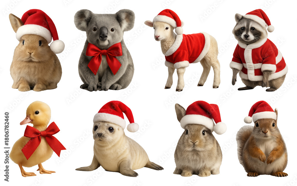 Fototapeta premium PNG Adorable animals in festive attire, transparent background