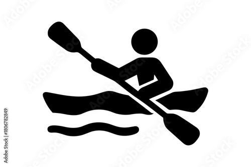 Icon of kayaker paddling through waves, representing water sports and outdoor adventure.