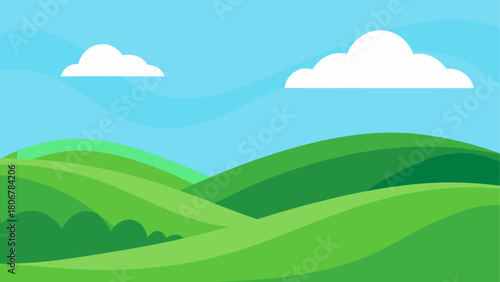 Landscape with rolling hills and fluffy white clouds on transparent background
