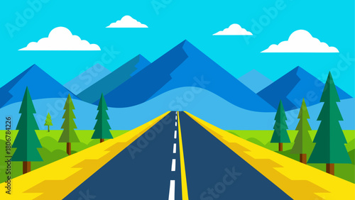 Landscape view of road mountains and trees scene on transparent background
