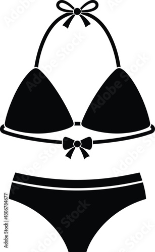 Shop black bikini swimsuit with bow vector illustration clip art icon eps silhouette