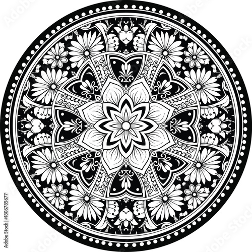 Black and white floral mandala intricate design decorative element art eps silhouette