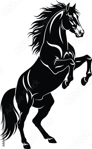 Black horse rearing up vector illustration equine animal silhouette eps