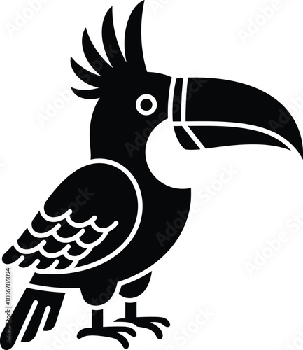 Cartoon toucan illustration vector black and white tropical bird icon eps silhouette