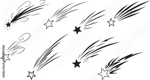 Collection of Falling Stars Illustration on White Background