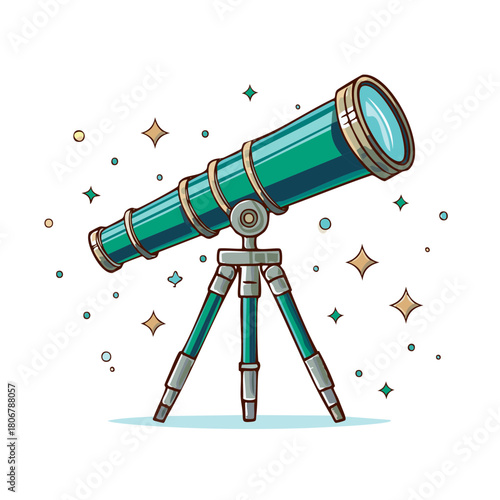 Cartoon Telescope on a Tripod for Stargazing and Space Discovery Illustration