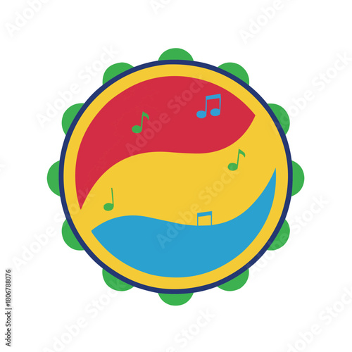 Vibrant musical tambourine with colorful design, perfect for children's music education