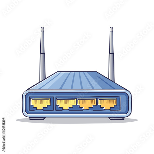 Wireless Router Network Hub with Antennas Ports Networking Digital Communication