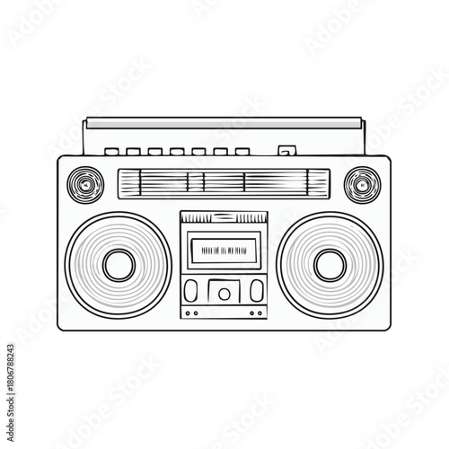 Boombox Line Art Retro Music Player Old School Audio Entertainment Gadget Style Illustration Vintage Vibes Nostalgic Design