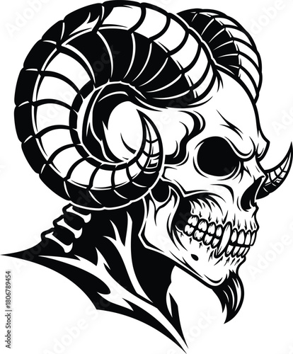 Ram skull vector graphic illustration satanic goat head horned demon art eps silhouette