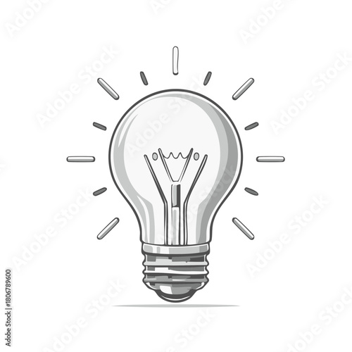 Incandescent light bulb illustration glowing with radiating light beams symbolizing creativity and new ideas