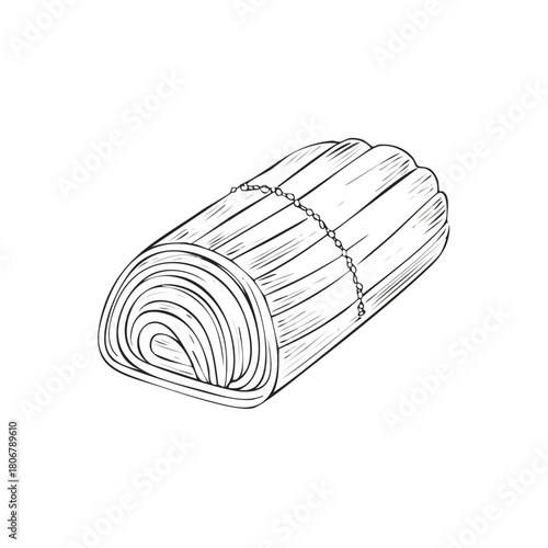 Rolled-up mat illustration for yoga or meditation practice in black and white style.