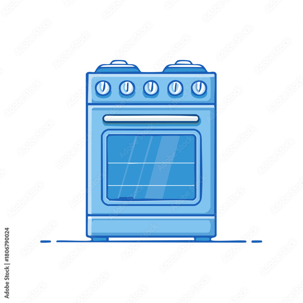 Fototapeta premium Cartoon Blue Kitchen Oven Illustration Appliance for Baking and Cooking