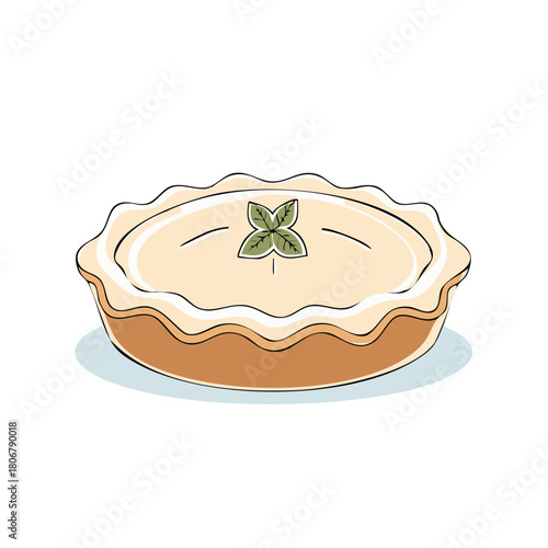Illustration of a savory pie with a leaf on top and crimped crust