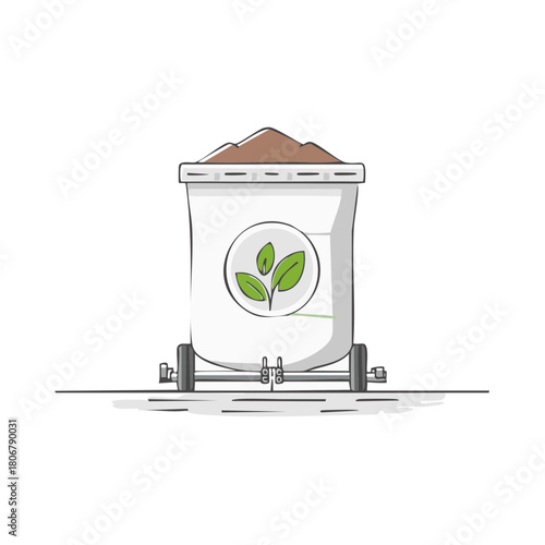 Illustration of a soil cart with organic leaves illustration.
