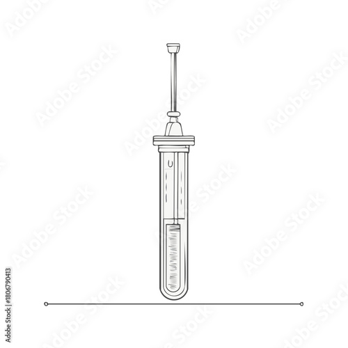 Detailed Line Drawing of a Classic Thermometer for Scientific Use