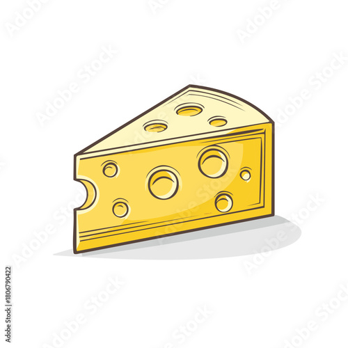 Triangle Piece of Swiss Cheese Cartoon Style Food Illustration