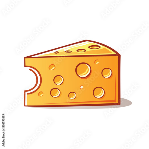 Cartoon Style Swiss Cheese Wedge With Holes Illustration, Cheese Icon