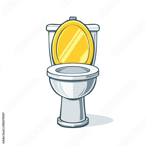 Cartoon illustration of a toilet with yellow lid isolated on white