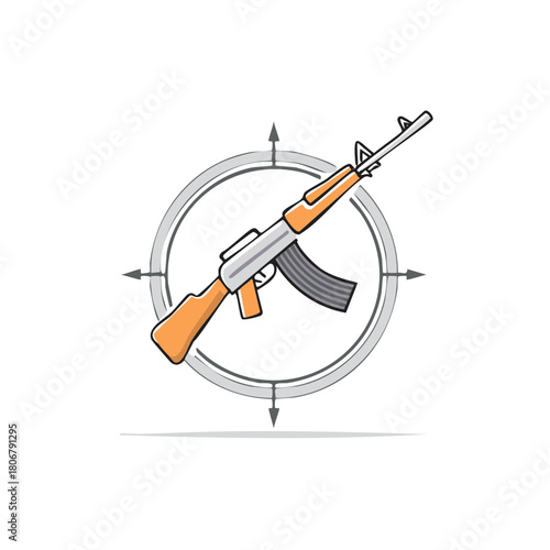 Assault rifle icon with compass rose representing military and combat direction