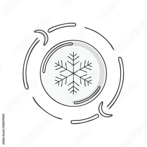Illustration of a snowflake symbol inside a circle with arrows around it