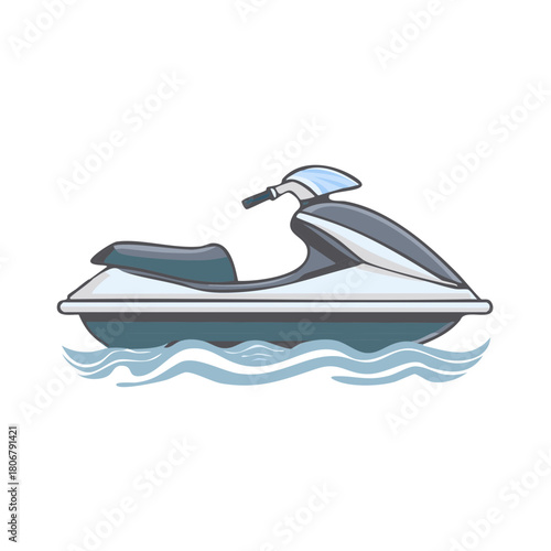 Cartoon Jet Ski Watercraft Illustration Floating on Ocean Waves Graphic