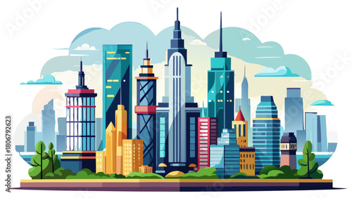 Very beautiful isolated New York City skyline in PNG format, featuring iconic skyscrapers and architectural landmarks against a transparent background, perfect for design and creative projects.