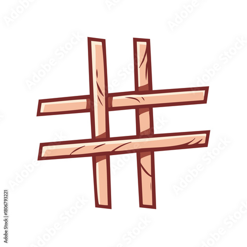 Hashtag symbol graphic icon illustration wooden structure.