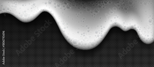 White foam texture with bubbles on transparent background for beer, soap or shampoo effects. Realistic water froth border and wave pattern, liquid surface element for beverage, hygiene product designs