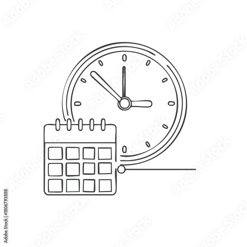 Simple line drawing of a clock and calendar representing time management planning and scheduling