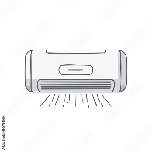 Hand-Drawn Illustration of a Wall-Mounted Air Conditioner Unit Dispensing Cool Air