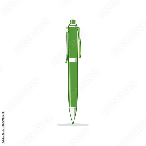 Vibrant green ballpoint pen vector illustration representing office school supplies and creative writing tools