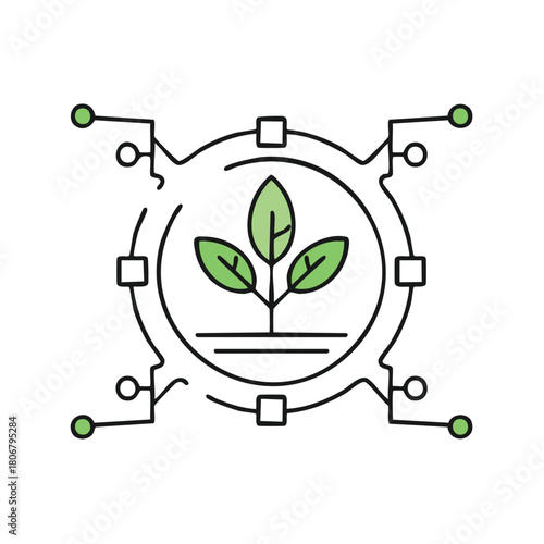 Plant Surrounded by Digital Network Connectivity Concept Illustration