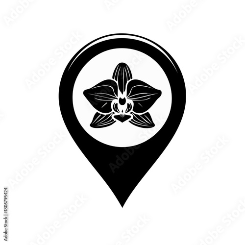 Black Silhouette Orchid Flower Inside Location Pin Icon