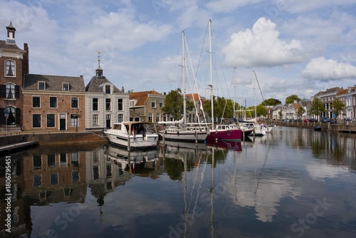 View of the city harbor of Goes, Netherlands