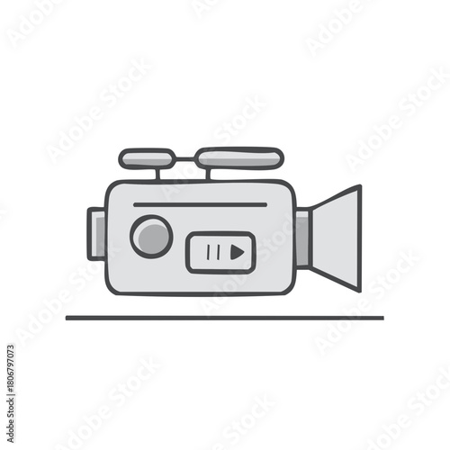 Retro video camera illustration with play and pause symbol on its screen