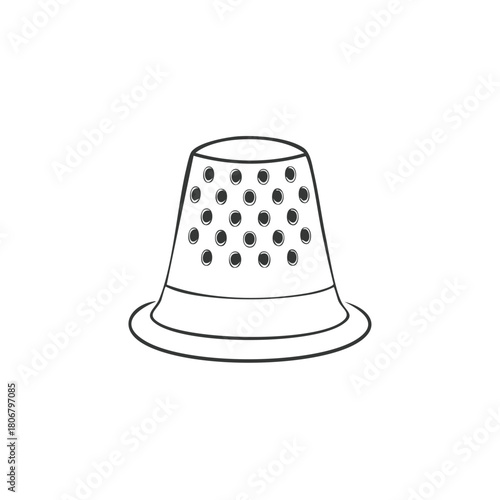 Simple Line Drawing of a Sewing Thimble with Dots and Rim