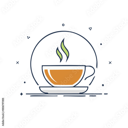 Hot Drink Icon with Steam in a Cup of Tea or Coffee with Creative Design Elements