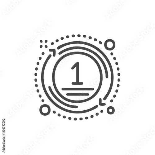 Number One in a Circle with Dotted Arrows and Outlined Design Element
