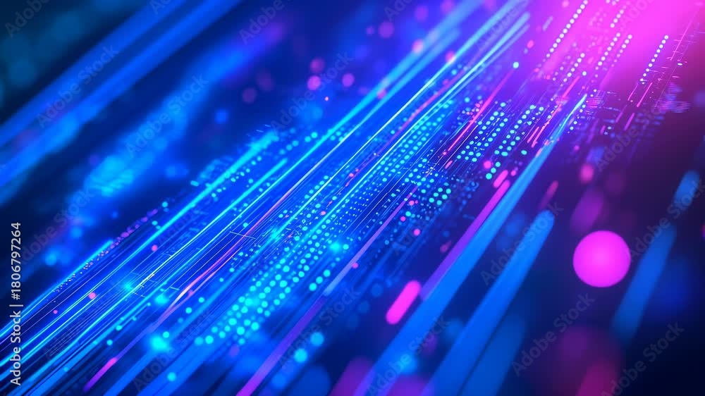 Abstract neon data visualization with glowing blue and pink data ...