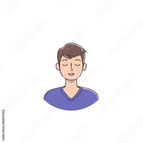 Cartoon man with closed eyes expressing calm serenity and happiness.