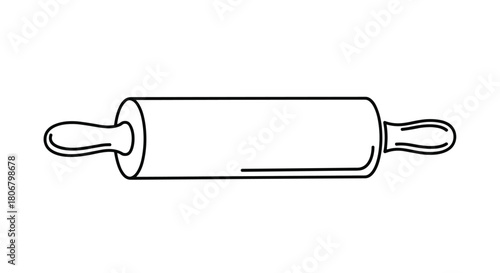 Simple outline drawing of a rolling pin with handles on a white background.