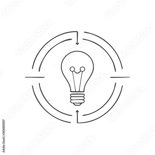 Hand-drawn light bulb icon inside a circular diagram with arrows