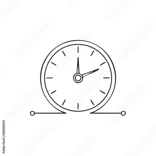 Minimalist clock illustration with a continuous line representing a timeline and schedule