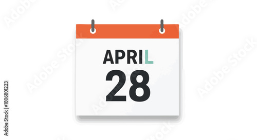April 28th Marked on a Calendar Page Icon Isolated on White Indicating a Specific Date within Spring