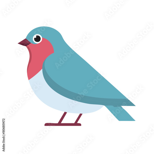 Cartoon Illustration of a Colorful Bird with Blue Feathers and Red Breast