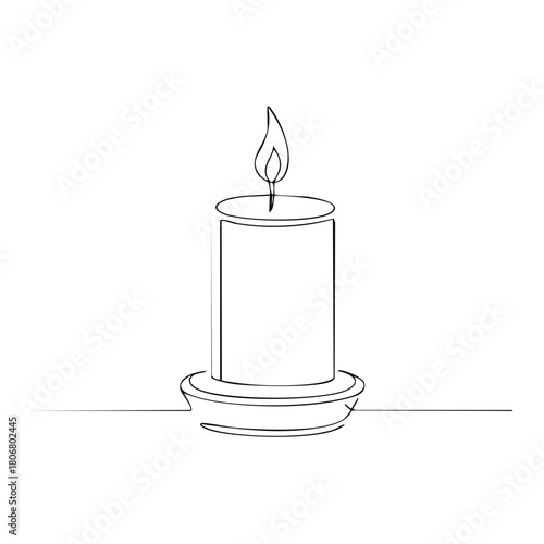 Simple Line Drawing of a Burning Candle on a Stand